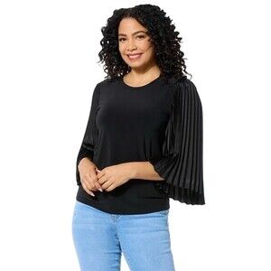 Jason Wu  by Jason Wu Blouse Womens Size S Black Knit Pleated Bell Sleeve Top